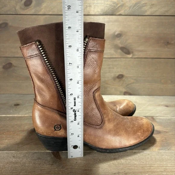 born mila womens size 6.5 shoes brown leather heel pull on comfort boots - Picture 9 of 10